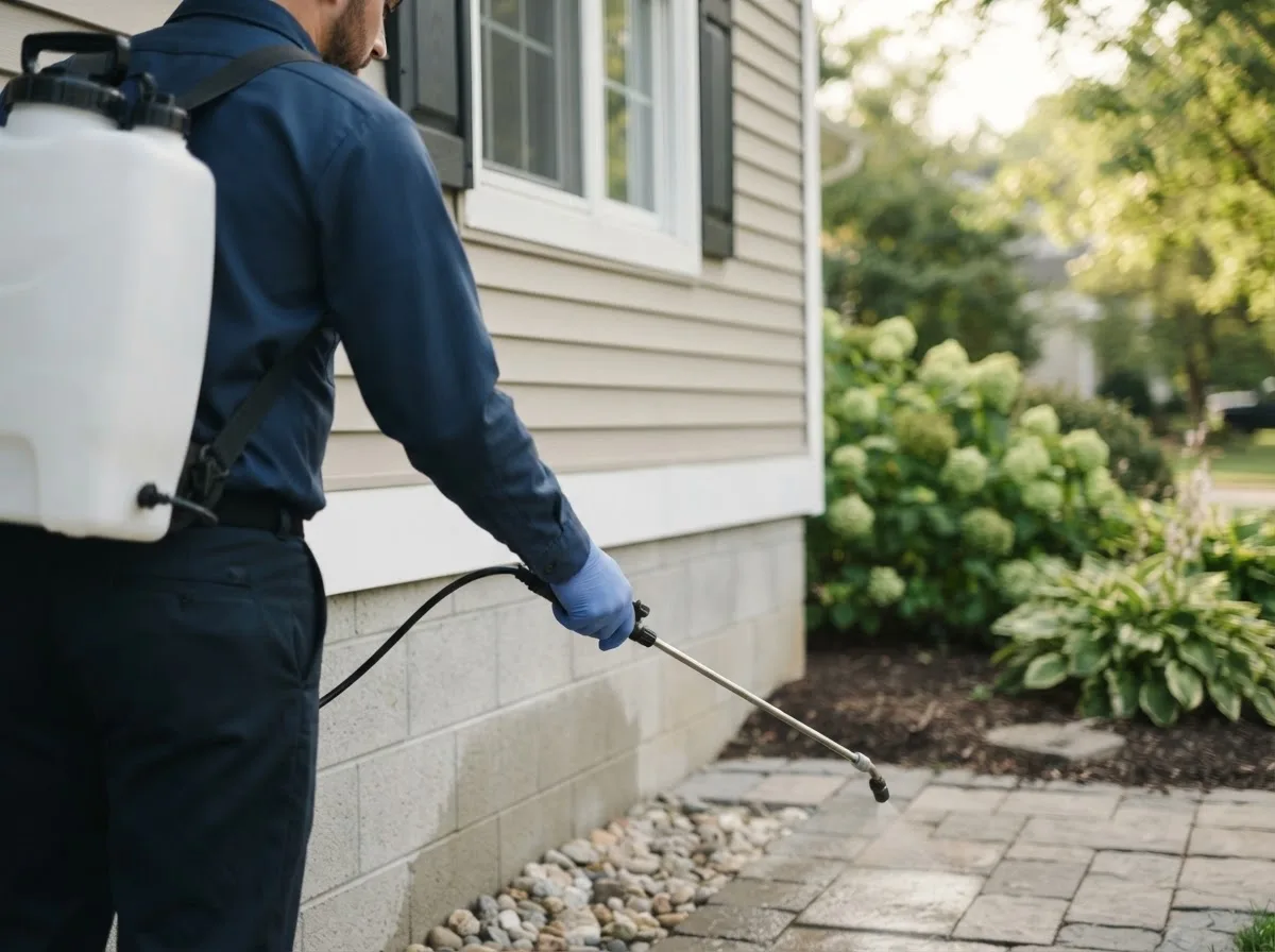 Pest control technician inspecting a home in Melcroft, PA
